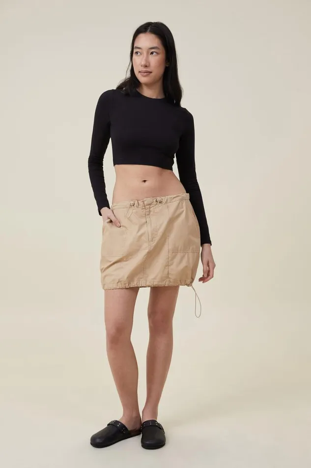 Women Tops Cotton On Micro Crop Long Sleeve Top Black