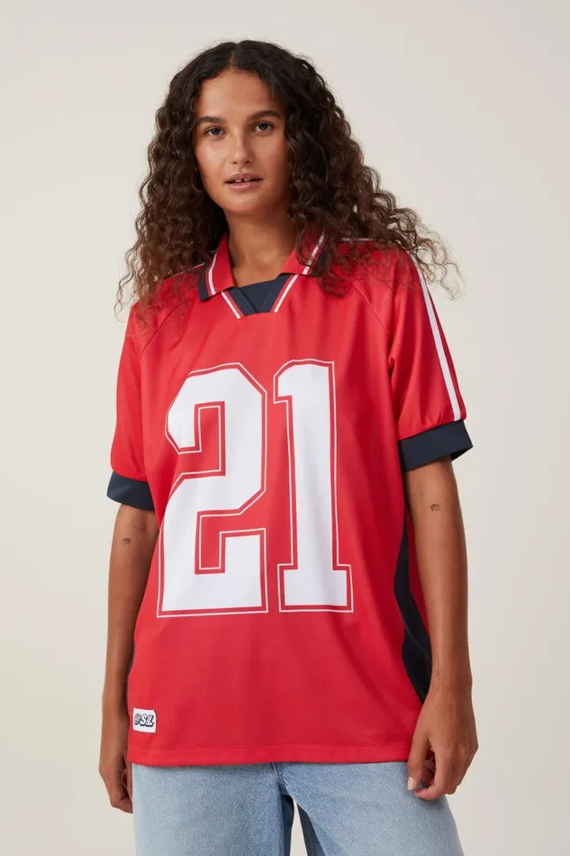Women Tops Cotton On Oversized Rugby Raglan Tee 21crimson