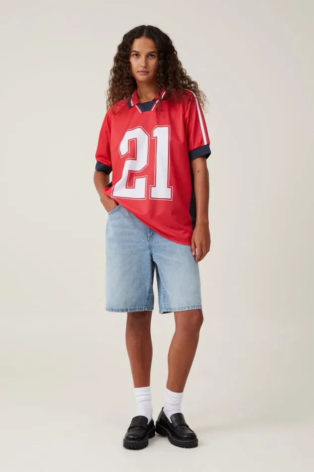 Women Tops Cotton On Oversized Rugby Raglan Tee 21crimson