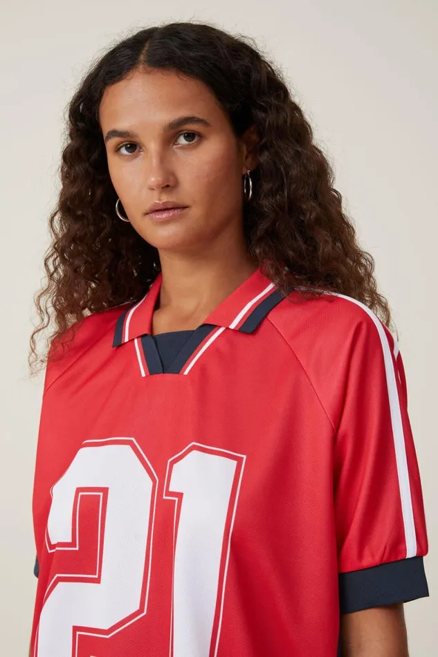 Women Tops Cotton On Oversized Rugby Raglan Tee 21crimson