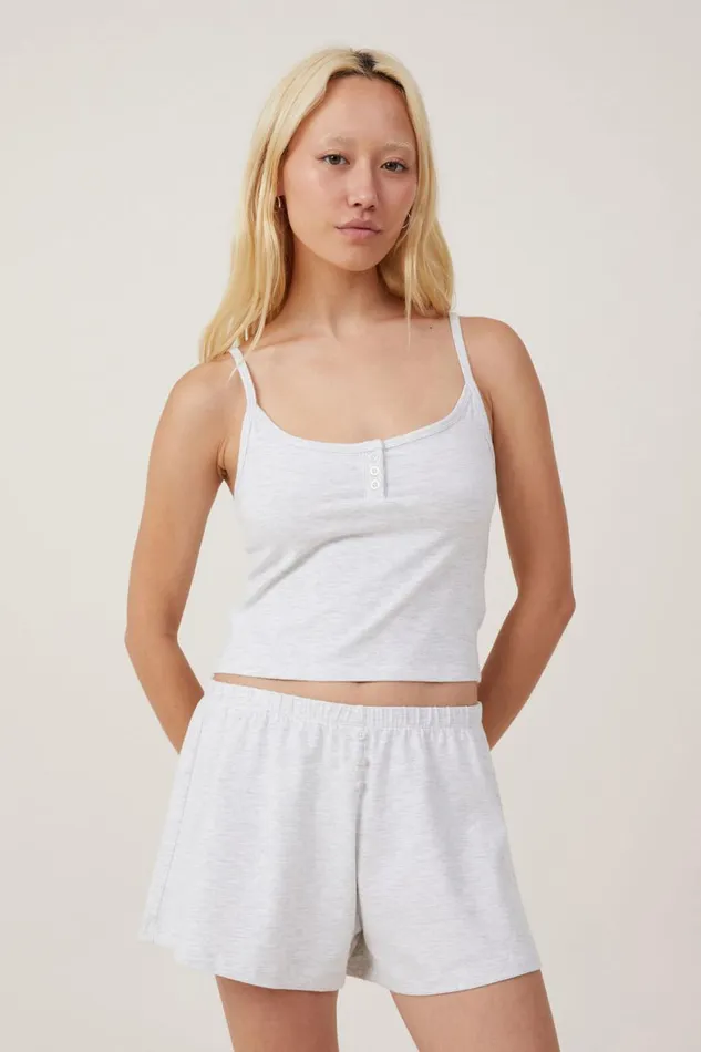 Women Tops Cotton On Peached Jersey Henley Cami Light Grey Marle