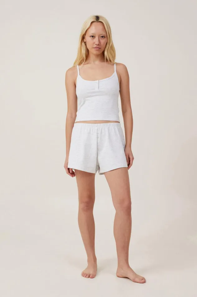 Women Tops Cotton On Peached Jersey Henley Cami Light Grey Marle