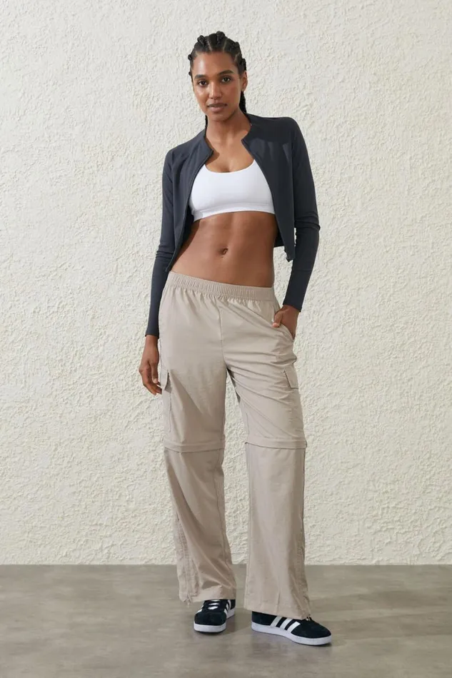 Women Tops Cotton On Rib Cropped Zip Through Long Sleeve Element Blue