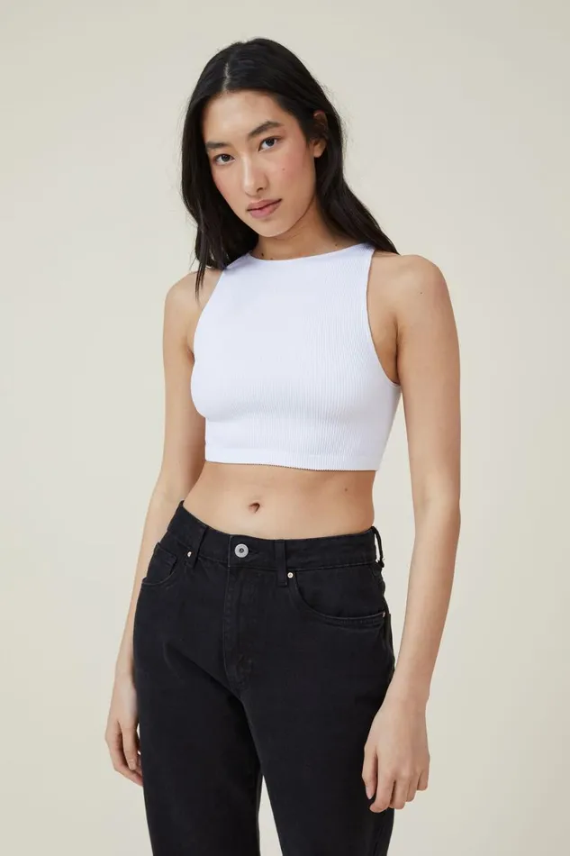 Women Tops Cotton On Seamless Benni High Neck Tank White