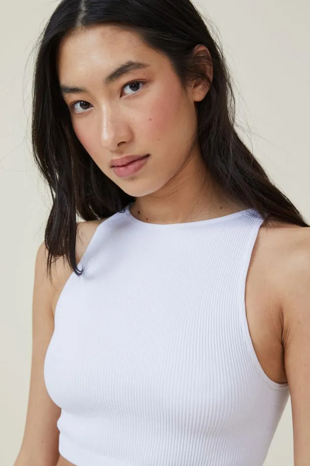 Women Tops Cotton On Seamless Benni High Neck Tank White