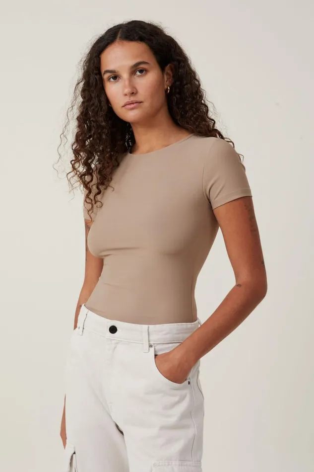 Women Tops Cotton On Smooth Crew Neck Tee Mocha