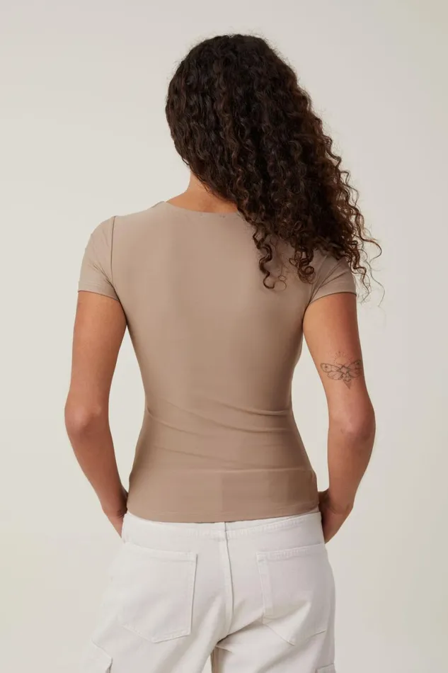 Women Tops Cotton On Smooth Crew Neck Tee Mocha