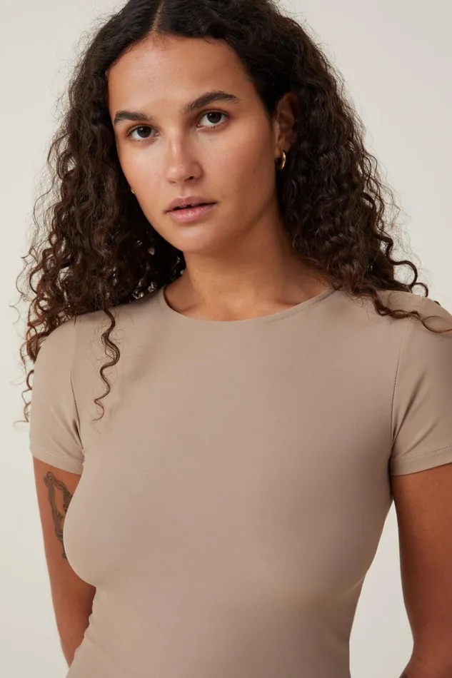 Women Tops Cotton On Smooth Crew Neck Tee Mocha