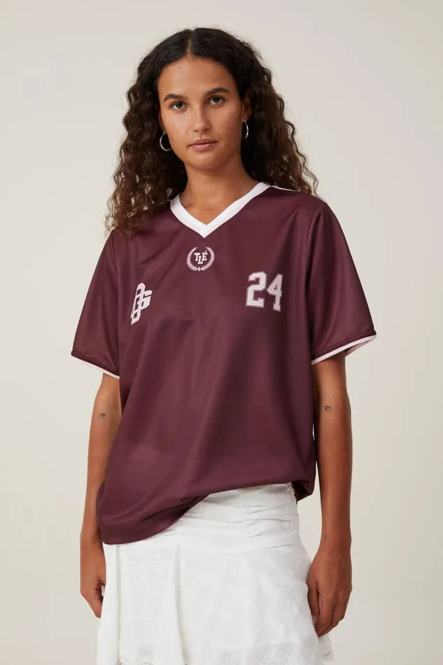 Women Tops Cotton On Sporty Graphic Tee 24deep Berry