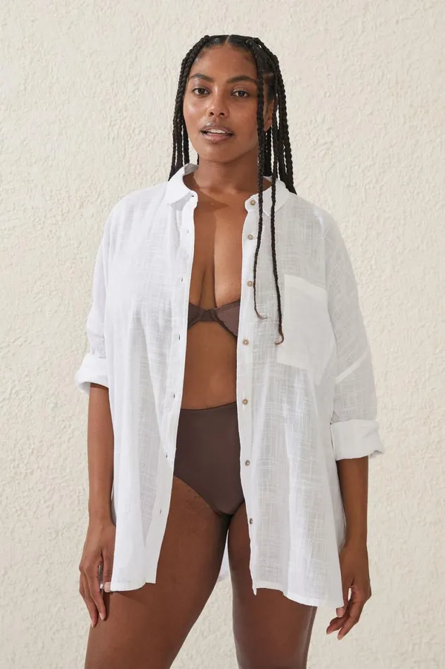 Women Tops Cotton On Swing Beach Shirt White
