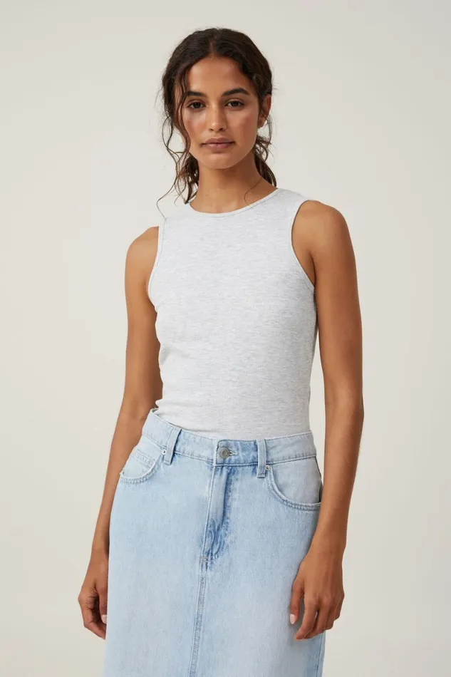 Women Tops Cotton On The One Organic Rib Racer Tank Light Grey Marle
