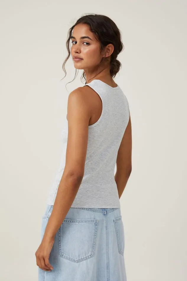 Women Tops Cotton On The One Organic Rib Racer Tank Light Grey Marle