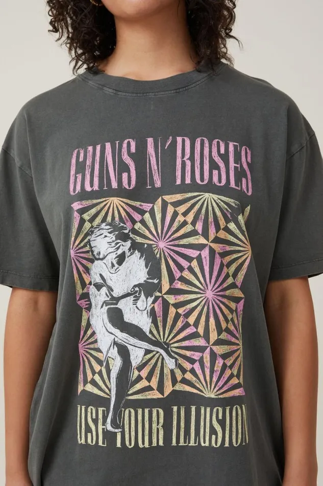 Women Tops Cotton On The Oversized Guns N Roses Tee Lcn Br Guns N Roses Illusion Graphite