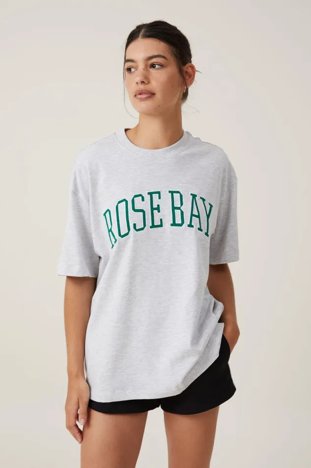 Women Tops Cotton On The Premium Boxy Graphic Tee Rose Baysoft Grey Marle