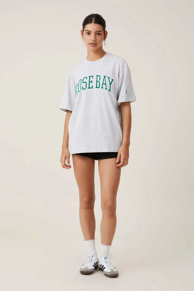 Women Tops Cotton On The Premium Boxy Graphic Tee Rose Baysoft Grey Marle