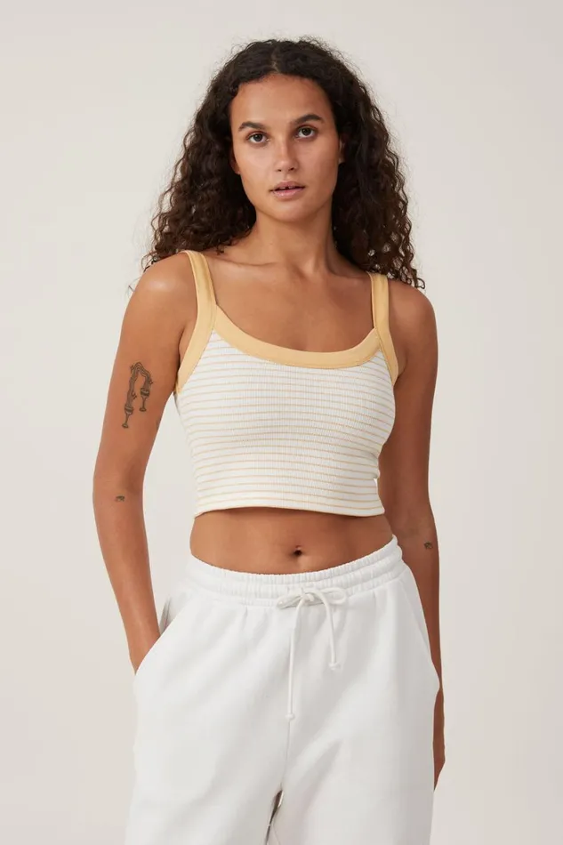Women Tops Cotton On Willa Waffle Cami Chloe Stripe Porcelaingold Rush