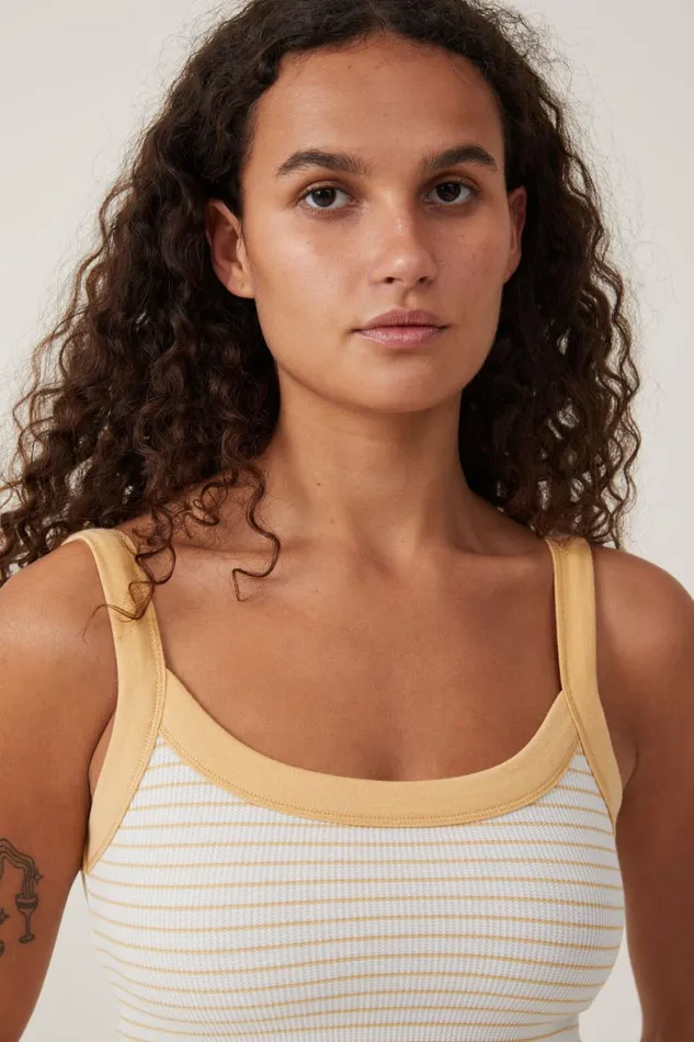 Women Tops Cotton On Willa Waffle Cami Chloe Stripe Porcelaingold Rush