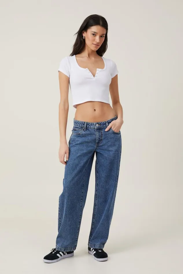 Women Tops Cotton On Willa Waffle Short Sleeve Henley White