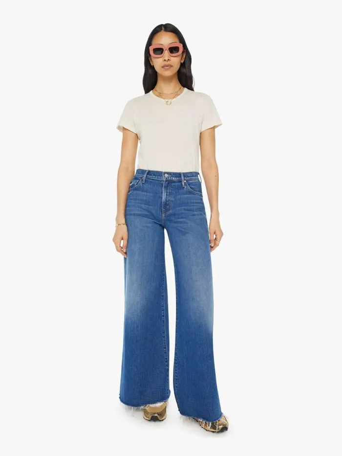 Women Wide Leg Mother Denim The Swisher Sneak Fray Blue