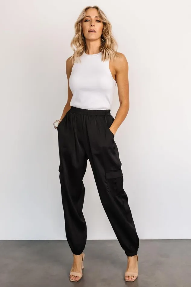 Women William Satin Jogger Pants Black Baltic Born Pants