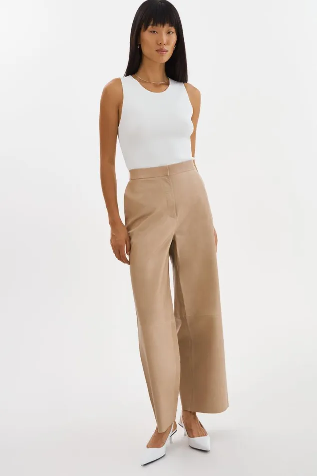 Women YAREN Leather Pants Beige LAMARQUE Pants and Shorts