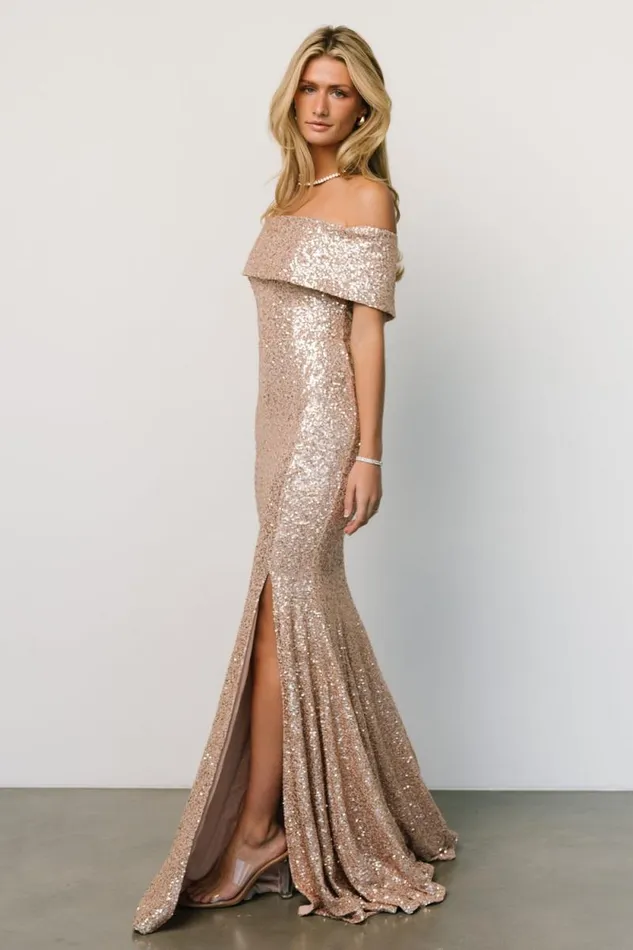 Women Yvonne Off Shoulder Sequin Gown Champagne Baltic Born Maxi Dresses Women Yvonne Off Shoulder Sequin Gown Champagne Baltic Born Maxi Dresses