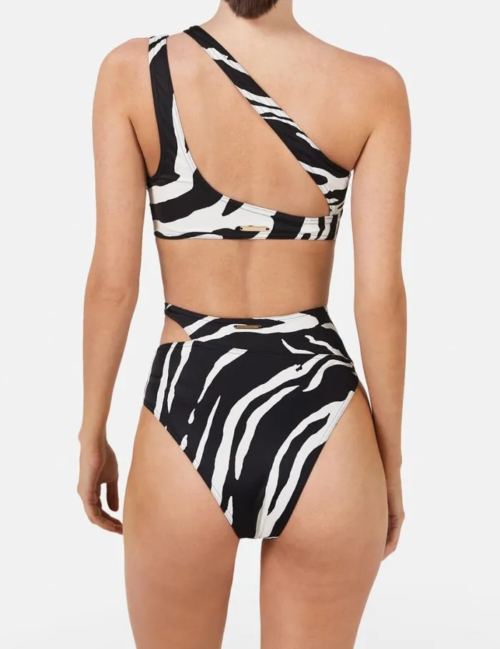 Women Zebra Print CutOut Bikini Top Blackivory Stella McCartney Swimwear