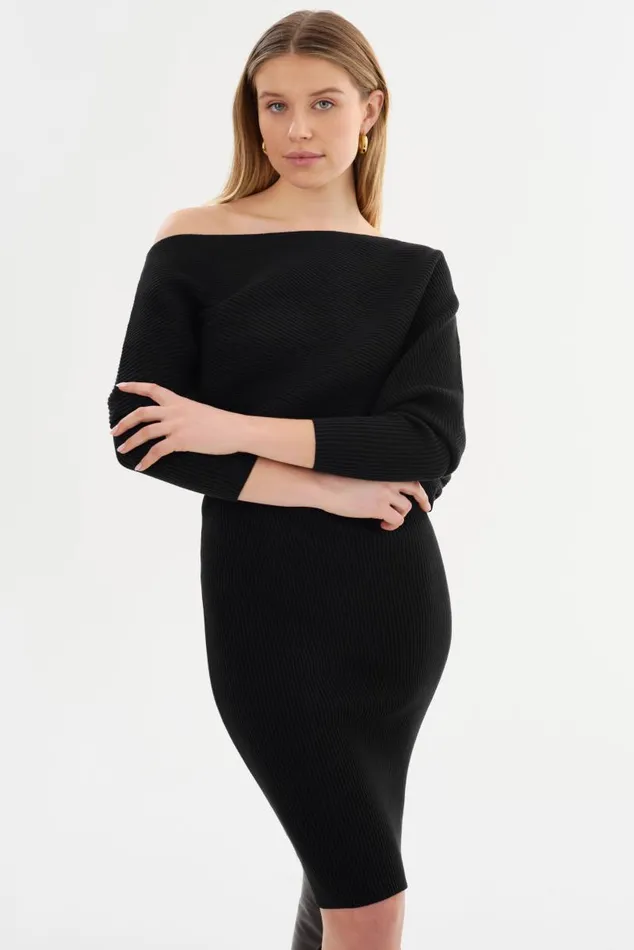 Women ZENOBIA Knit Midi Dress Black LAMARQUE Dresses Women ZENOBIA Knit Midi Dress Black LAMARQUE Dresses