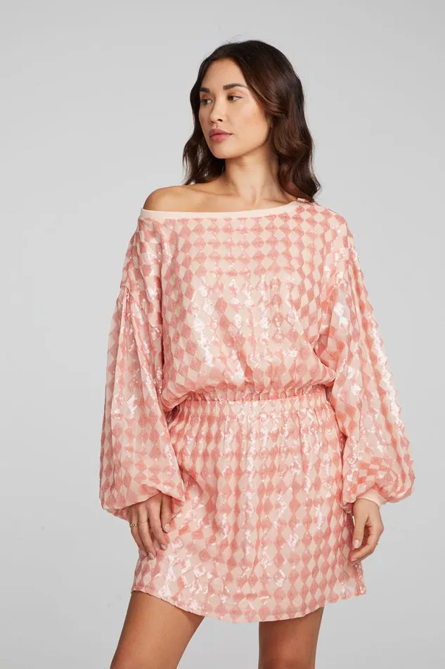 Womens Dresses Chaser Brand Cooper Long Sleeve Mini Dress Embellished Check