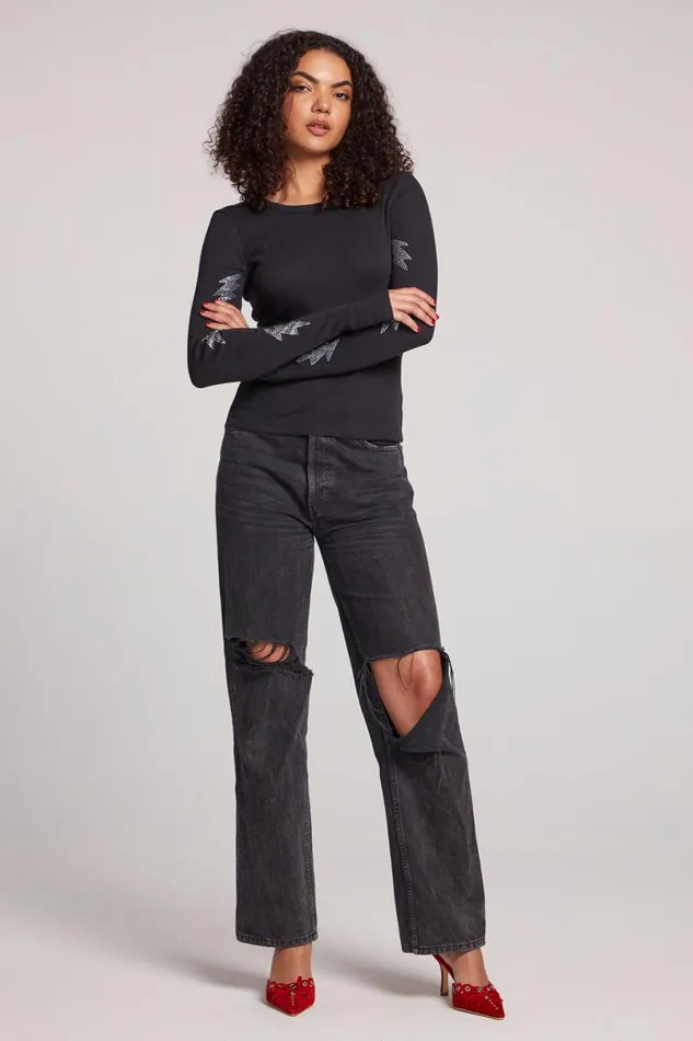 Womens Tops Chaser Brand Embellished Bolts Long Sleeve