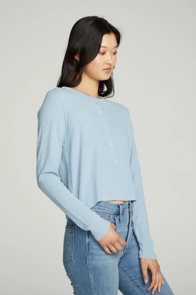 Womens Tops Chaser Brand Long Sleeve Button Down Semi Cropped Tee