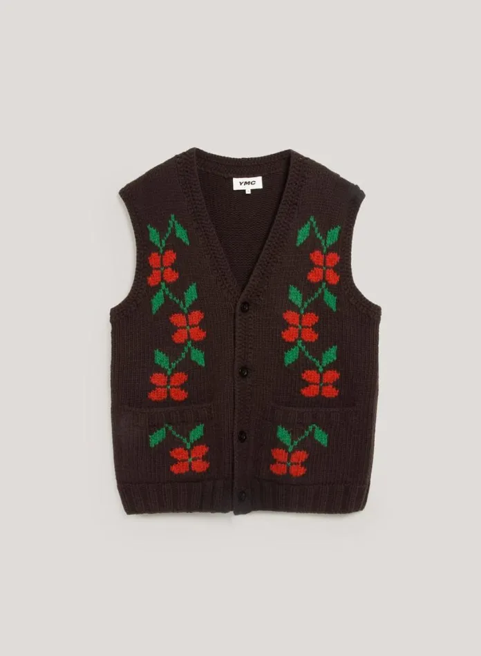 YMC Cottage Waistcoat Brown Mens Knitwear
