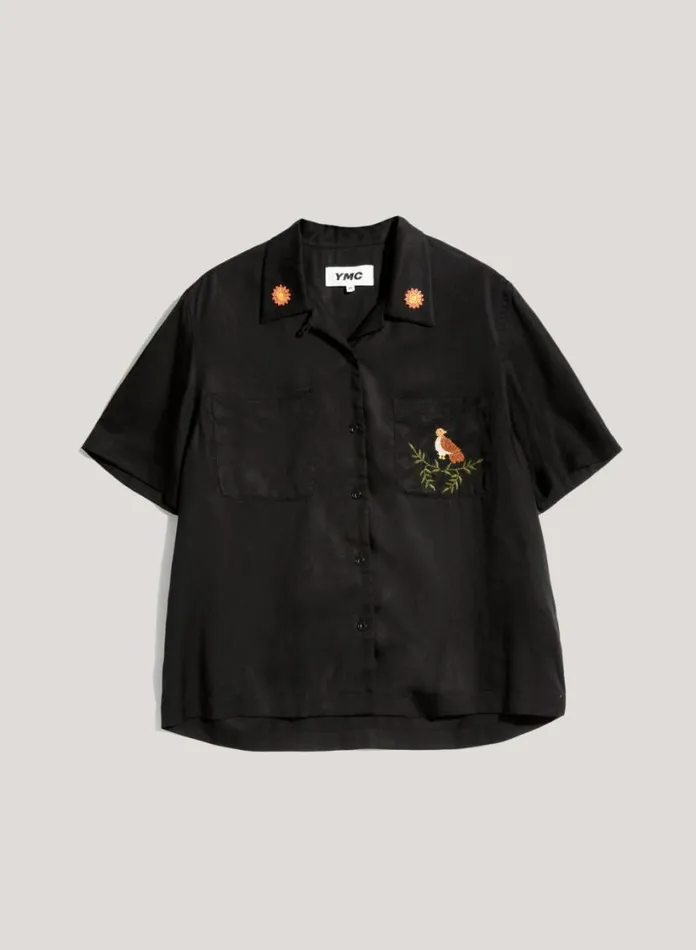 YMC Vegas Embroidered Short Sleeve Shirt Black Womens Shirts