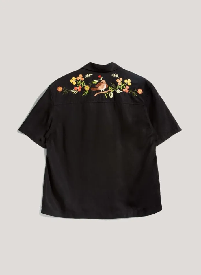 YMC Vegas Embroidered Short Sleeve Shirt Black Womens Shirts