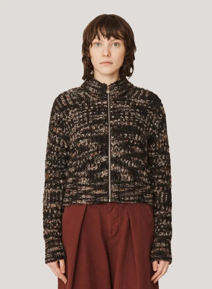 YMC Wes Spaced Dyed Cardigan Black Multi Womens Knitwear
