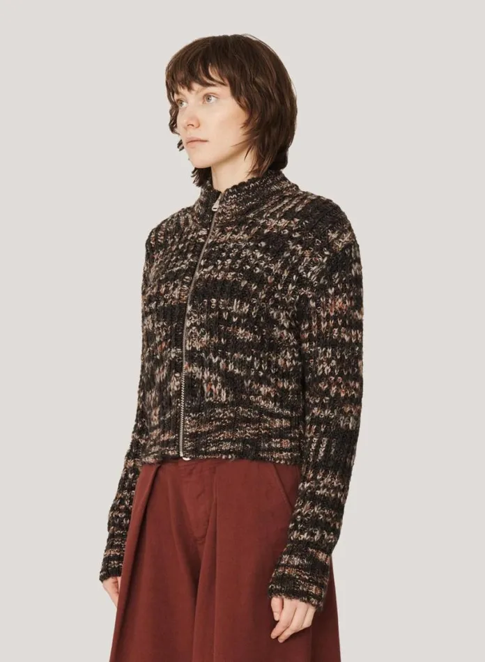 YMC Wes Spaced Dyed Cardigan Black Multi Womens Knitwear